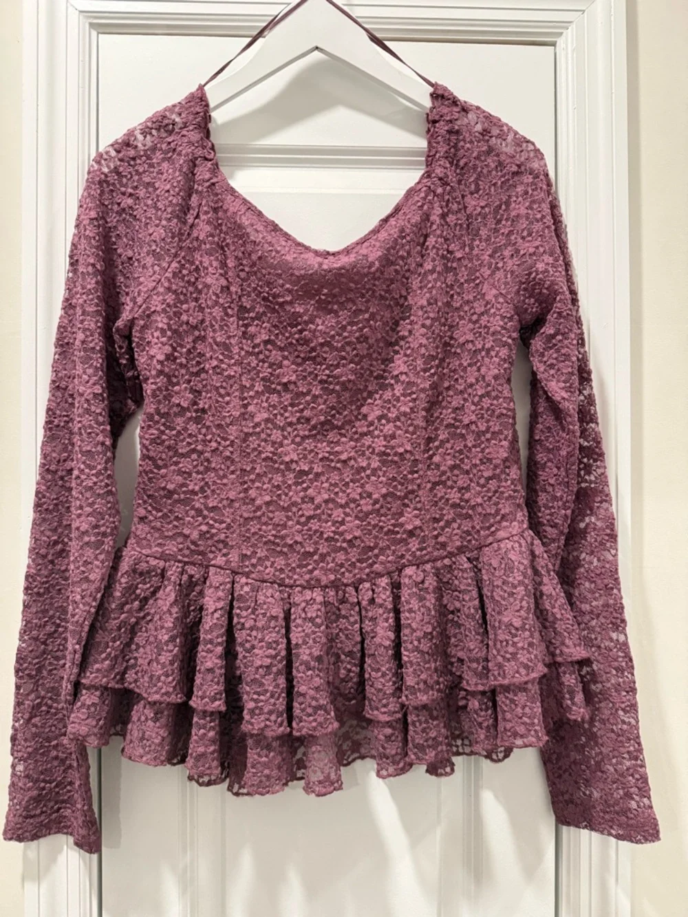 NWT Free People Stella Long Sleeve Top Lace Fairy Feminine Bohemian Boho Large